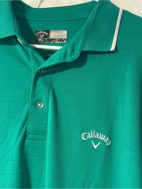 Callaway Opti-Dri Green Striped Golf Polo Shirt Mens L Moisture Wicking